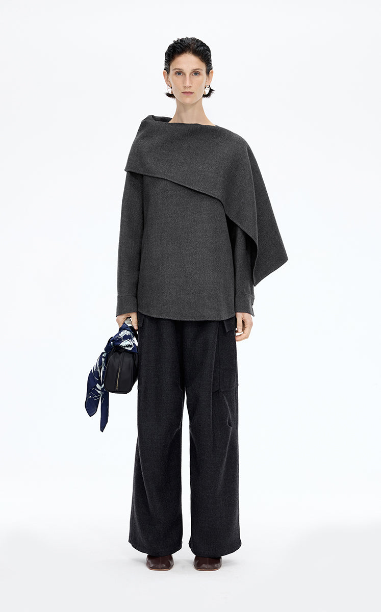 Coat / JNBY Relaxed Wool Silk Blend Jacket Dark Grey