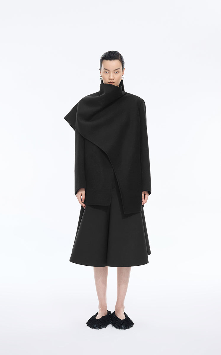 Coat / JNBY Loose Cashmere Wool Wrap Coat Black