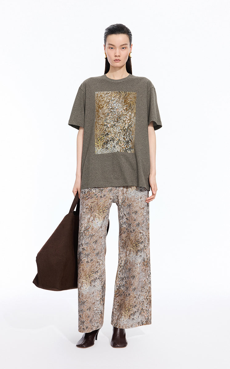T-shirt / JNBY Hand-Drawn Graphic Loose Cotton Tee Brown