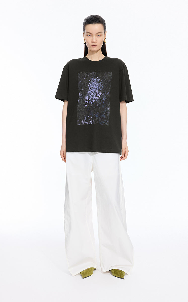 T-shirt / JNBY Hand-Drawn Graphic Loose Cotton Tee Dark Brown
