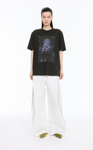T-shirt / JNBY Hand-Drawn Graphic Loose Cotton Tee Dark Brown