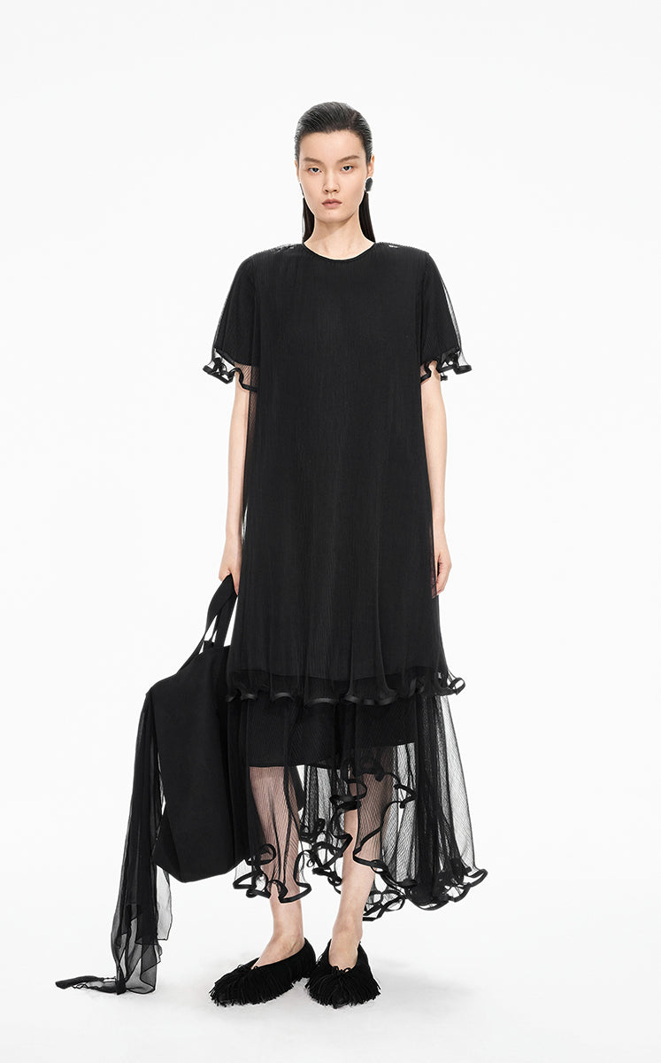 Skirt / JNBY Double-Layer Mesh A-Line Maxi Skirt