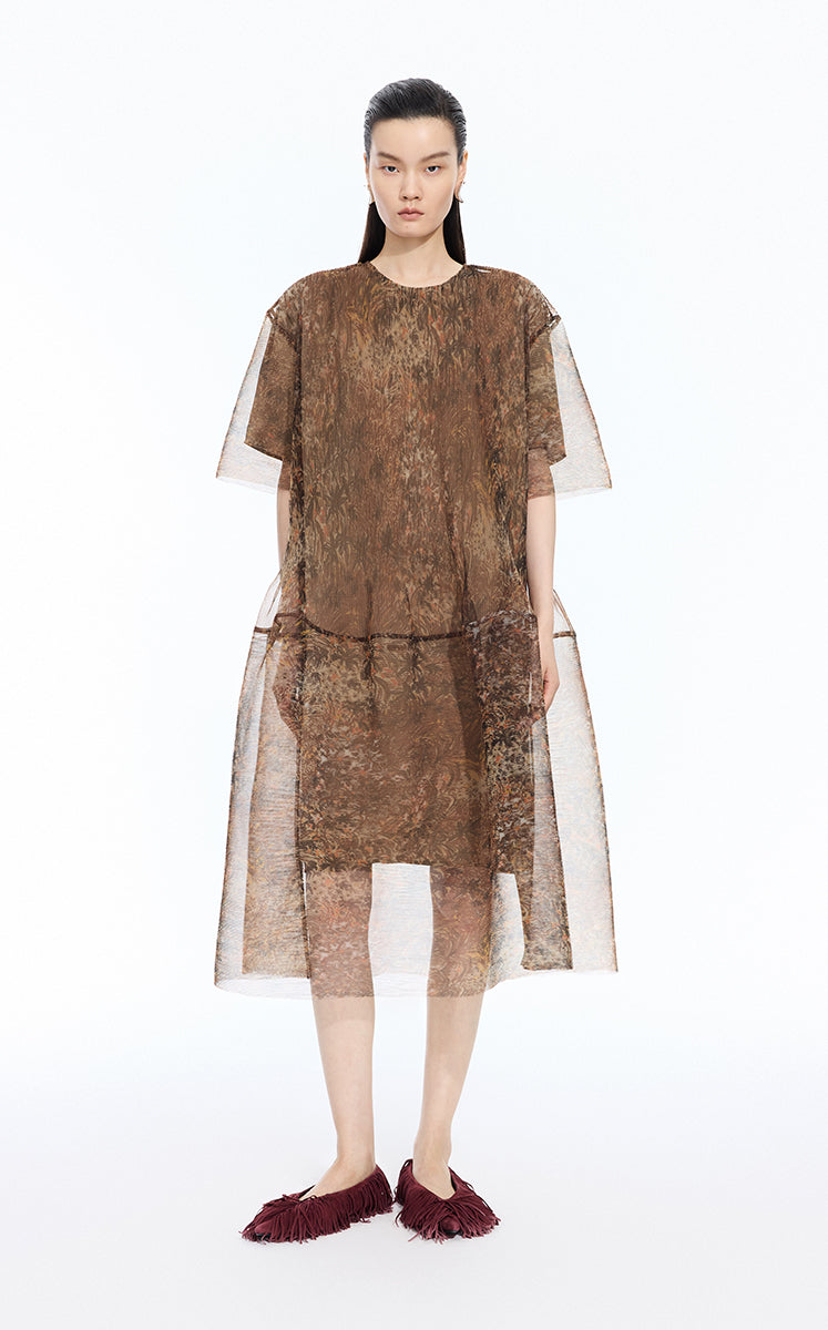Dress / JNBY Kew Gardens Pleated Printed A-Line Dress Brown