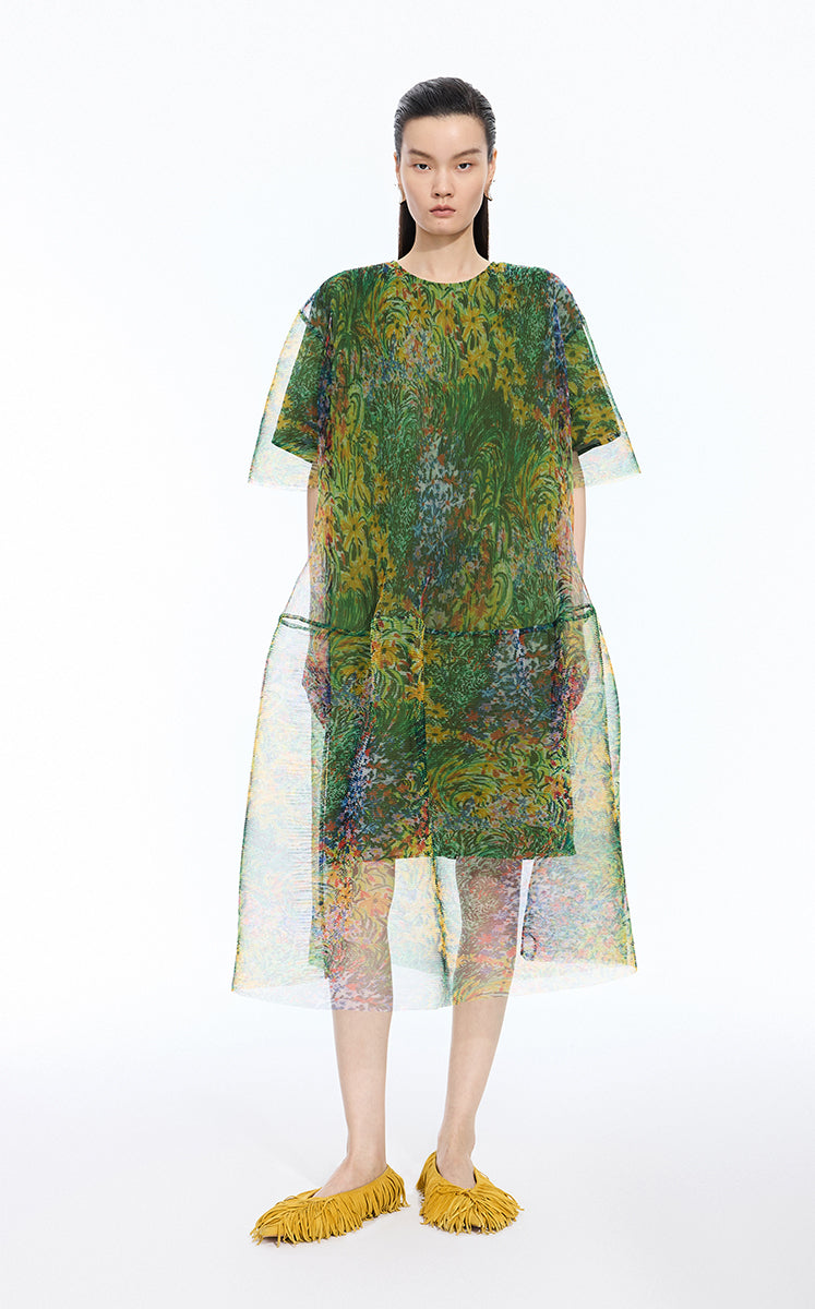 Dress / JNBY Kew Gardens Pleated Printed A-Line Dress Green