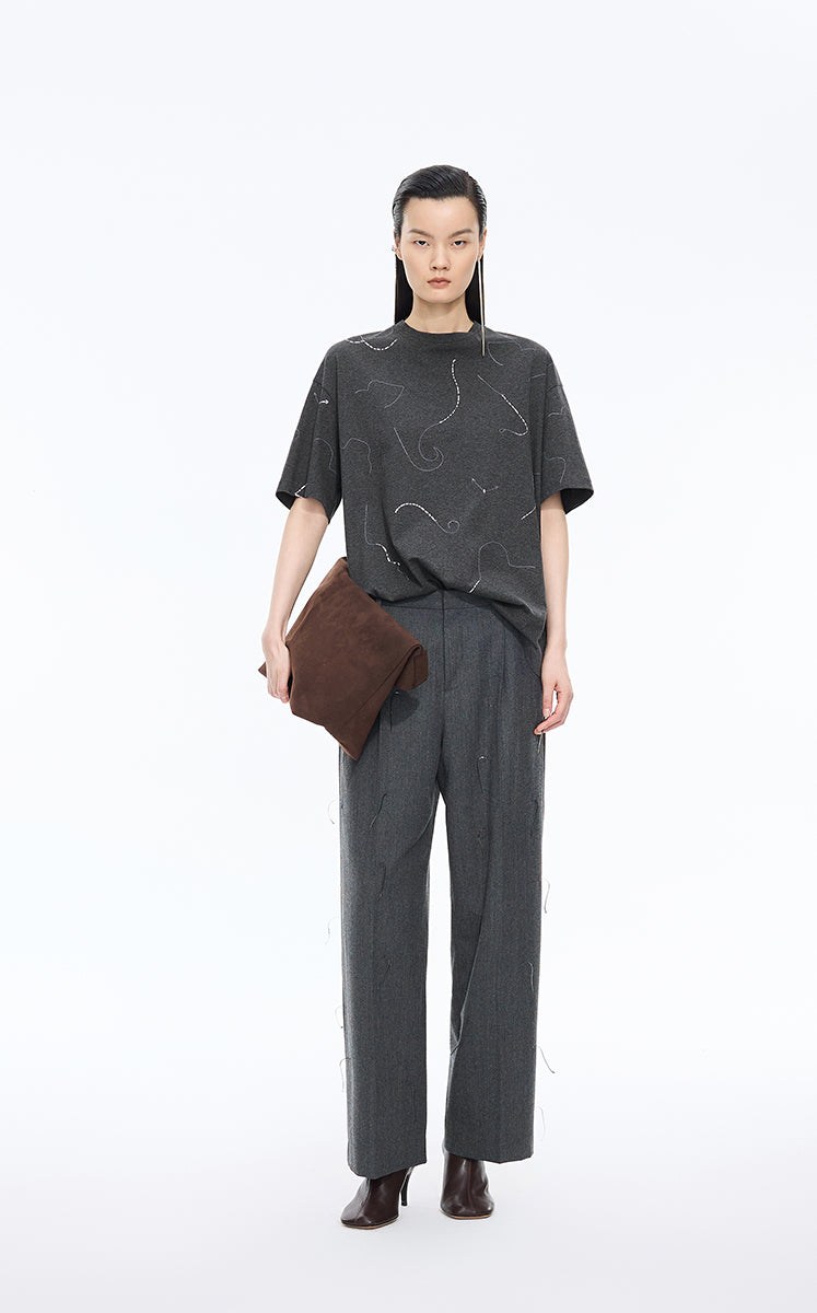 T-Shirt / JNBY Asymmetric Oversized Cotton Tee Grey