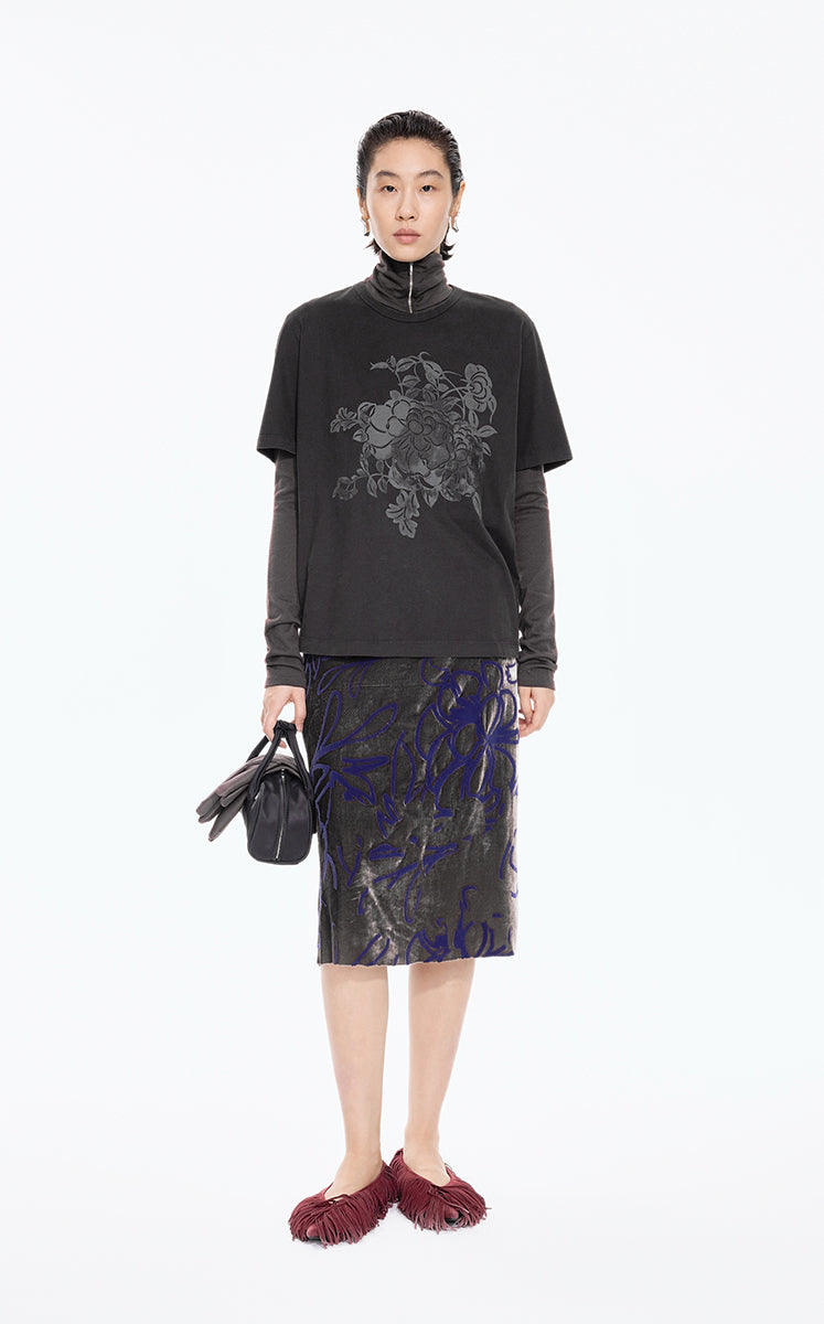 T-Shirt / JNBY Peony Shadow Print Cotton Tee black