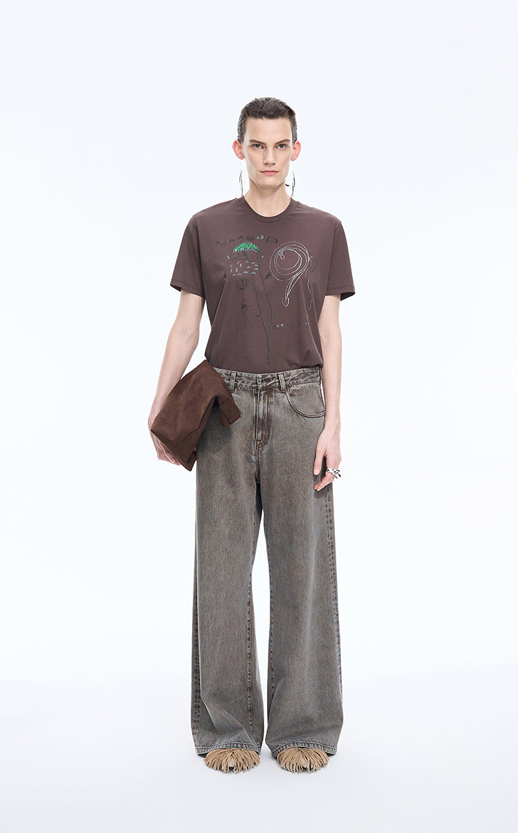 T-Shirt / JNBY Graphic Comic Cotton Tee Dark coffee
