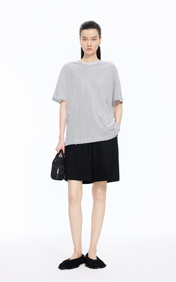 T-Shirt / JNBY Sculptural Fringe Cotton Tee White