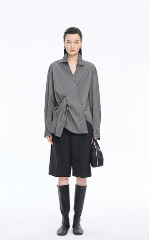 Shirt / JNBY Oversized Stripe-Layered Cotton Shirt Grey