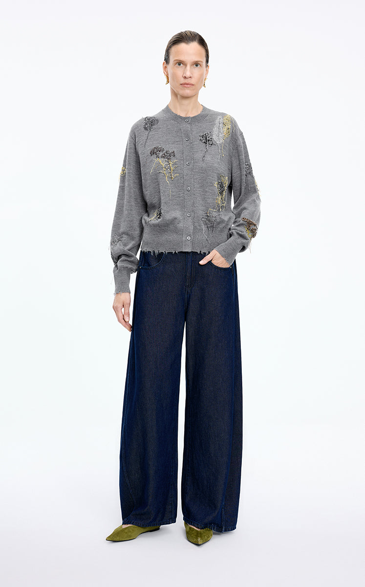Sweater / JNBY Botanical Short Cropped Fit Wool Cardigan grey