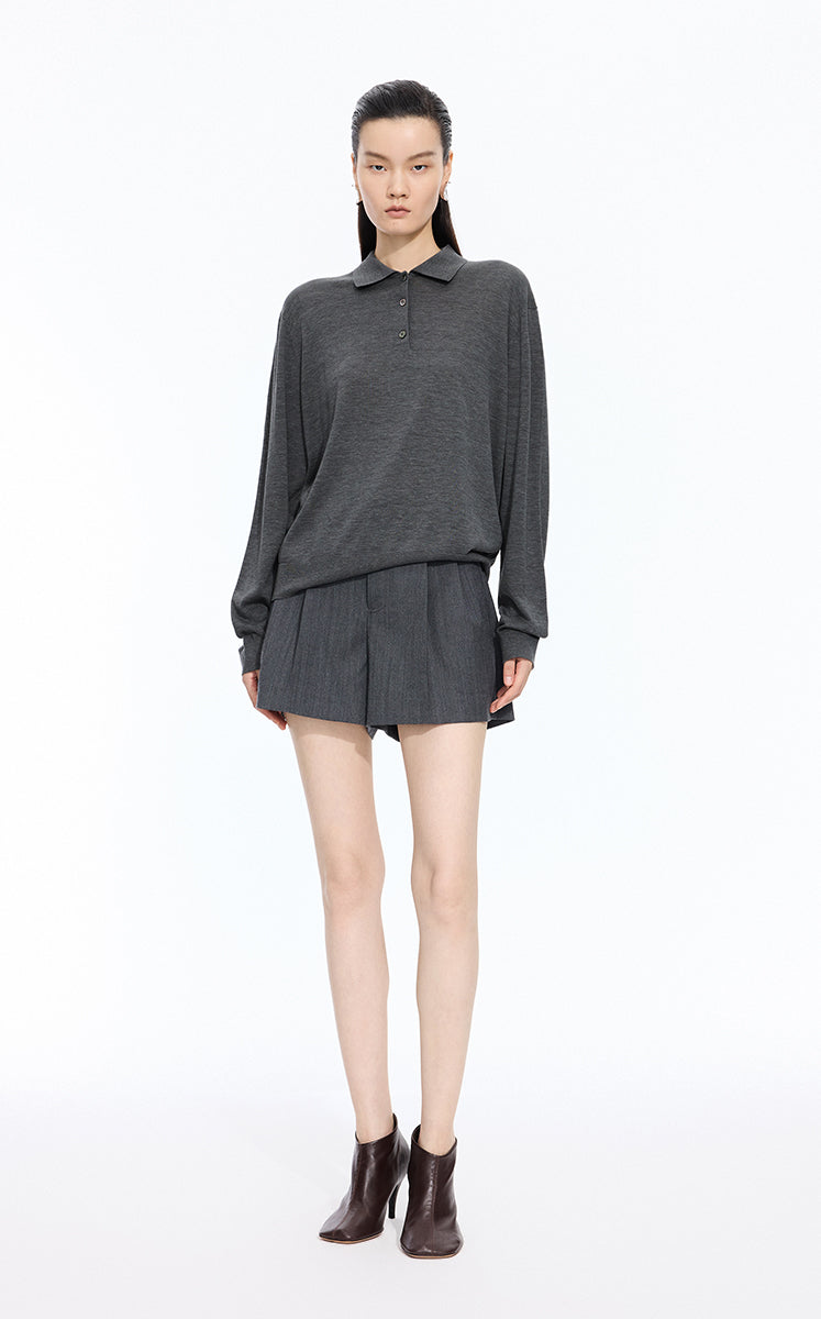 Sweater / JNBY Loose Silk-cotton Long Sleeve Polo grey
