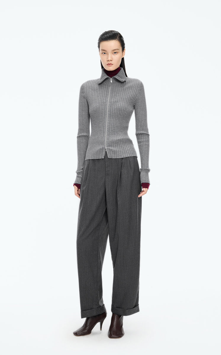Sweater / JNBY Fitted Wool Blend Cropped Cardigan grey