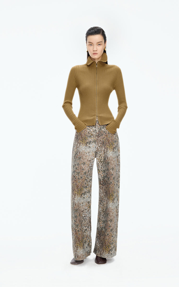 Sweater / JNBY Fitted Wool Blend Cropped Cardigan Khaki