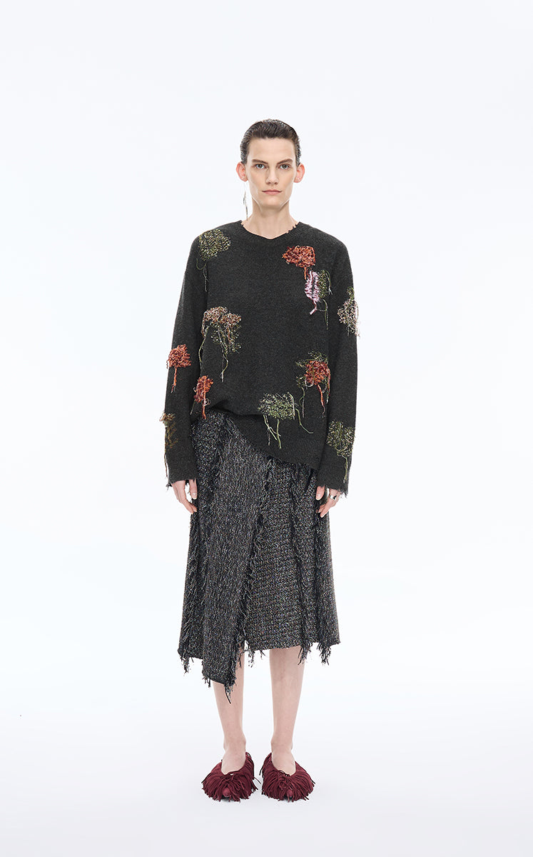 Sweater / JNBY Oversized Wool-Blend Botanical Pullover Black