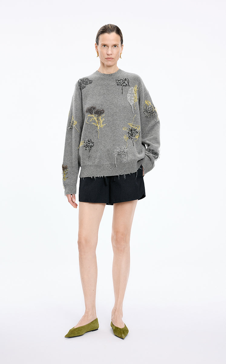 Sweater / JNBY Oversized Wool-Blend Botanical Pullover Grey