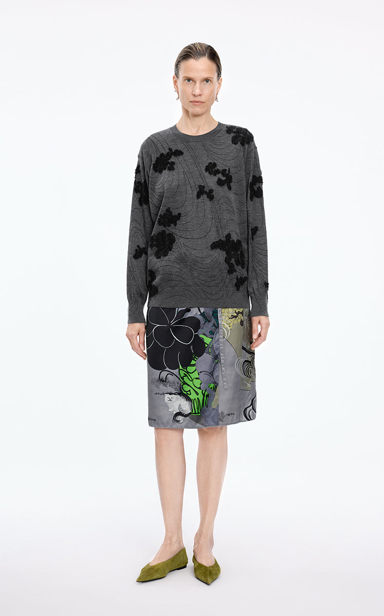 Sweater / JNBY 3D Floral Wool Blend Pullover grey