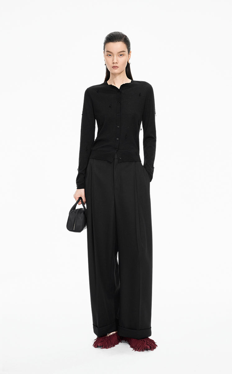 Sweater / JNBY Slim Fringe Wool Cardigan Black