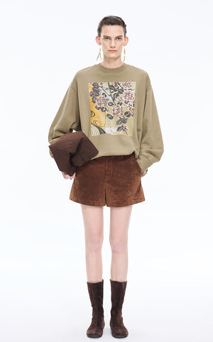 Sweatshirt / JNBY Oriental Print Cotton Pullover Brown