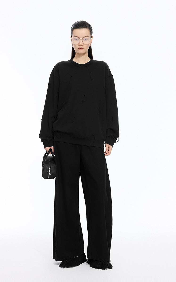 Sweatshirt / JNBY Loose Cotton Fringe Sweatshirt Black