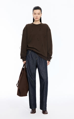 Sweatshirt / JNBY Loose Cotton Fringe Sweatshirt Brown