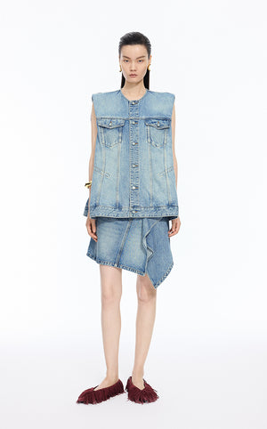 Vest / JNBY Oversized Cotton Drawstring Denim Vest Light Blue