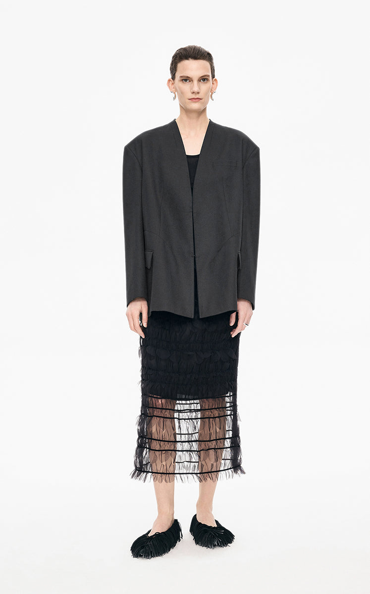 Blazer / JNBY Oversize Collarless Wool Blend Blazer black