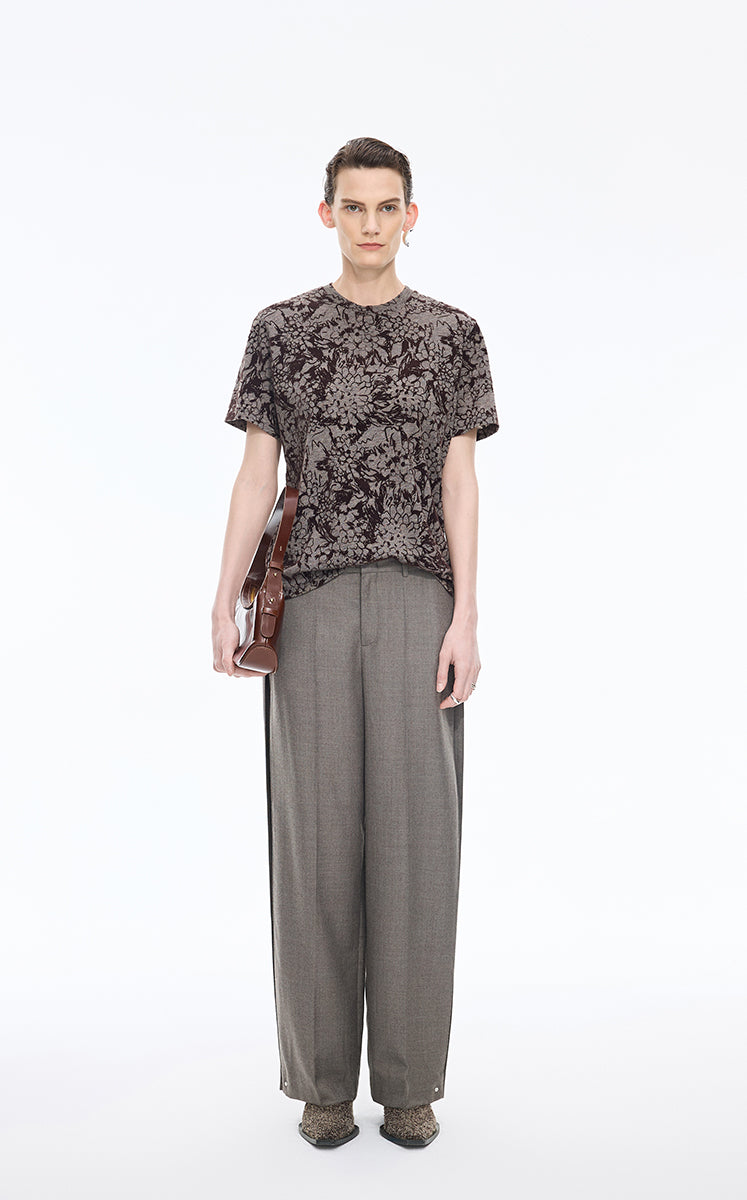 Pants / JNBY Wool Jacquard Straight Trousers Grey-Brown
