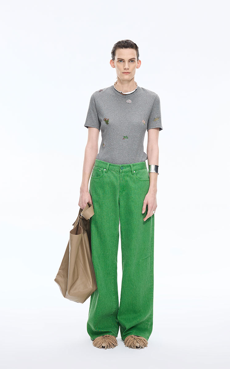 T-Shirt / JNBY Floral Embroidery Slim Fit Tee Grey
