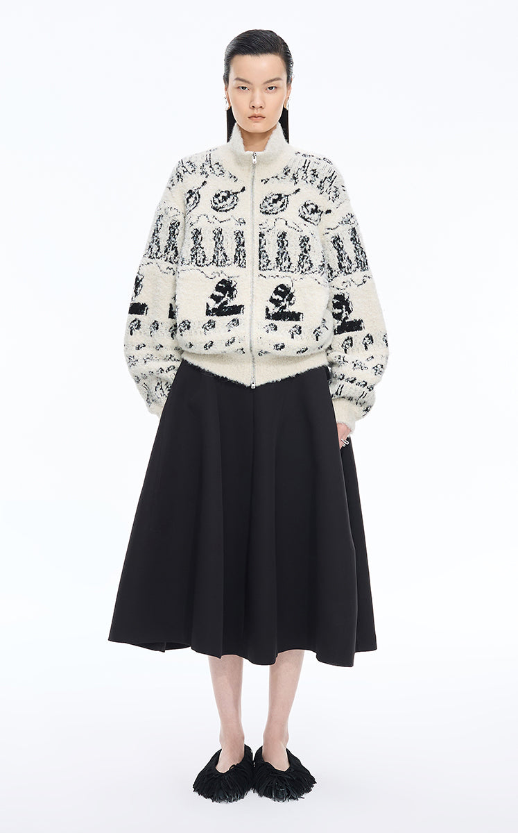 Sweater /(ESG)JNBY Icelandic Pattern Wool Blend Cardigan White-Black