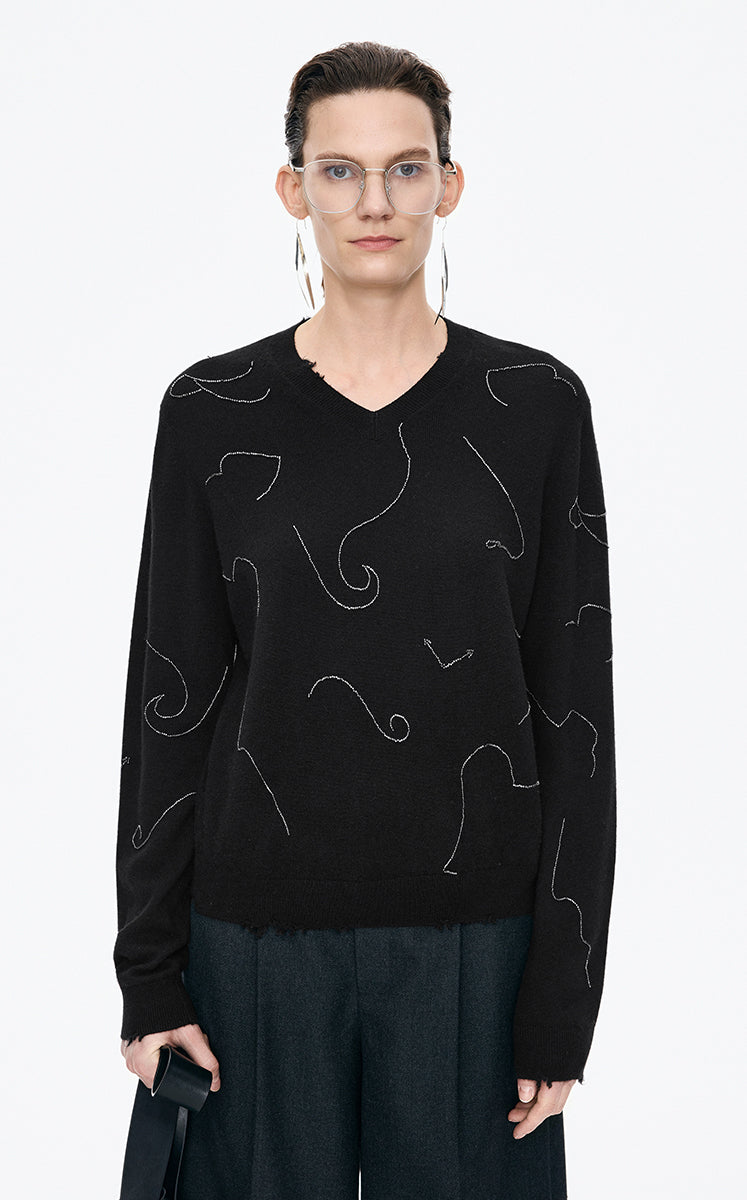 Sweater / JNBY V-Neck Cashmere Wool Sweater