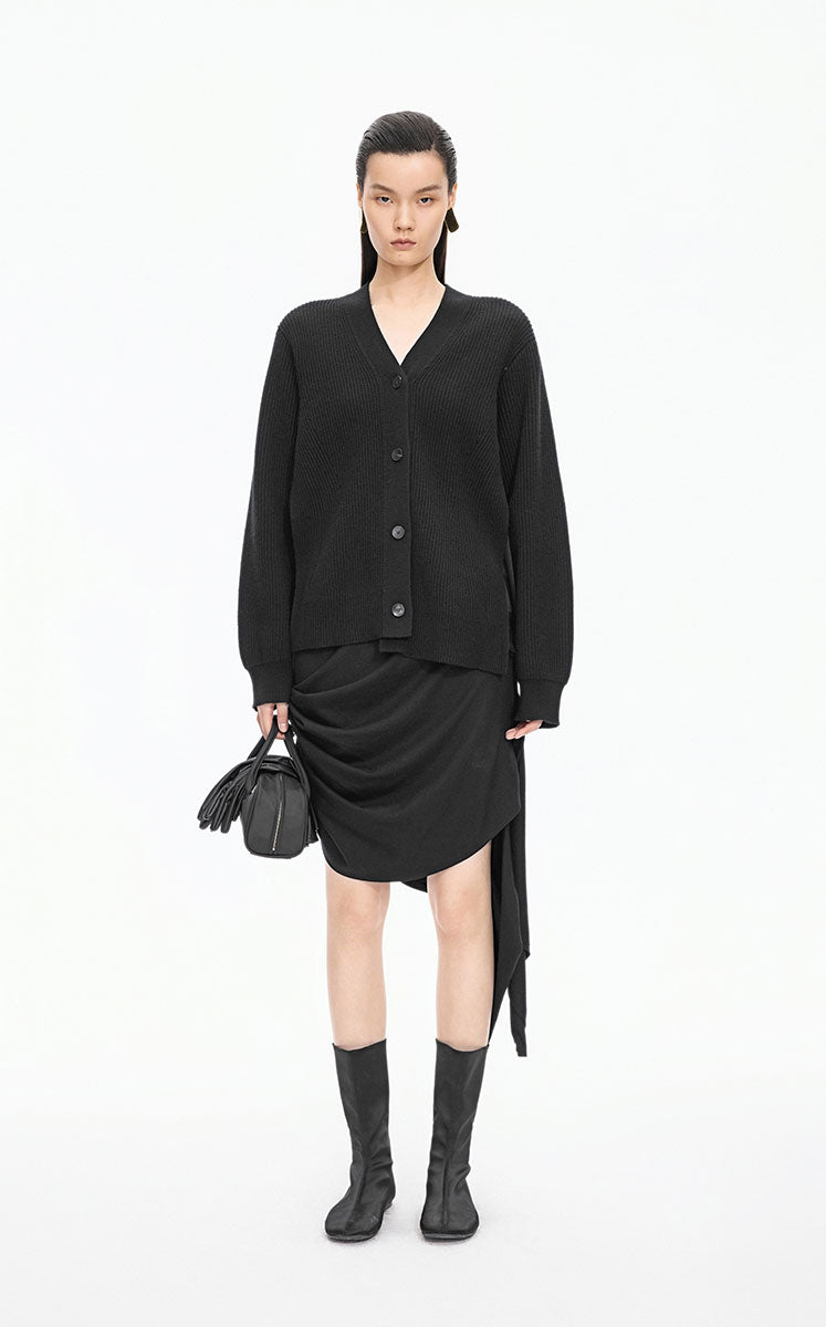 Sweater / JNBY Wool-Silk Longline Open Cardigan Black