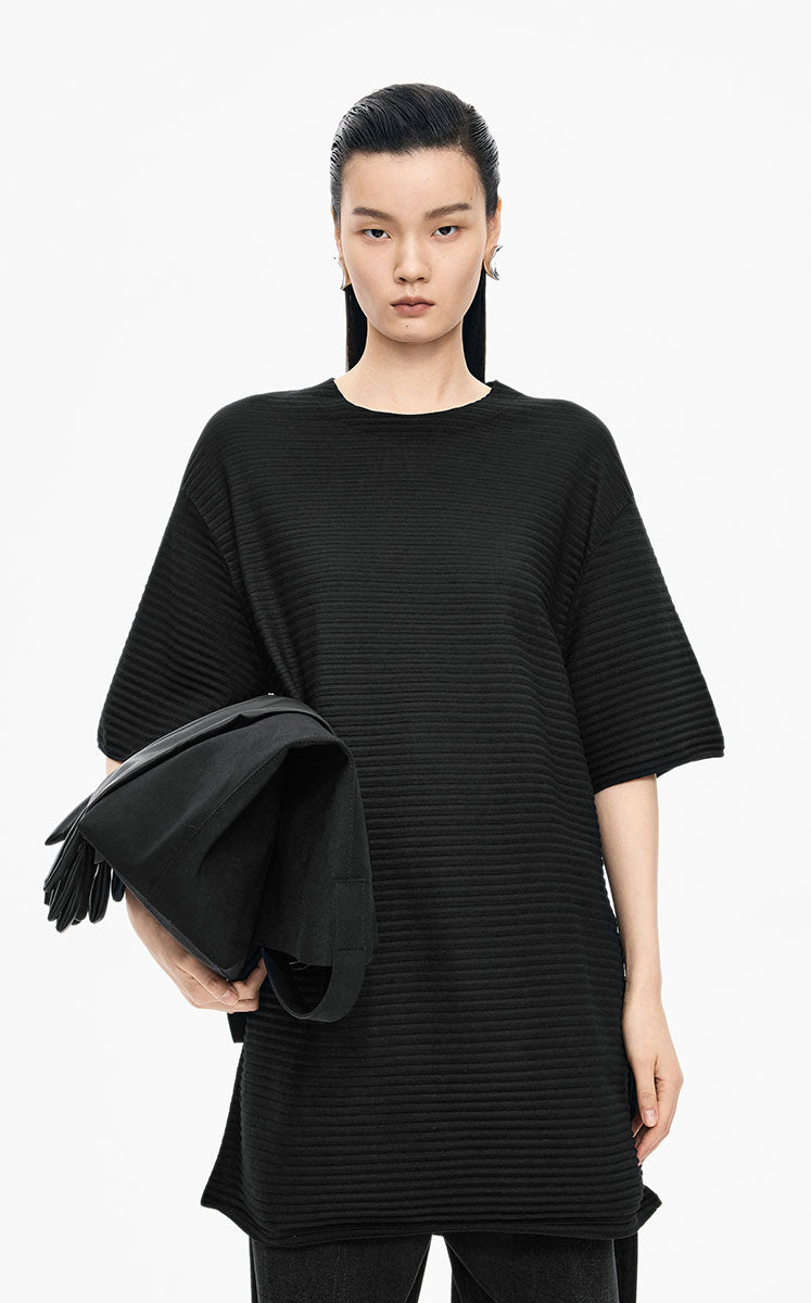 Sweater / JNBY Wool Blend Pintuck Short Sleeve Pullover