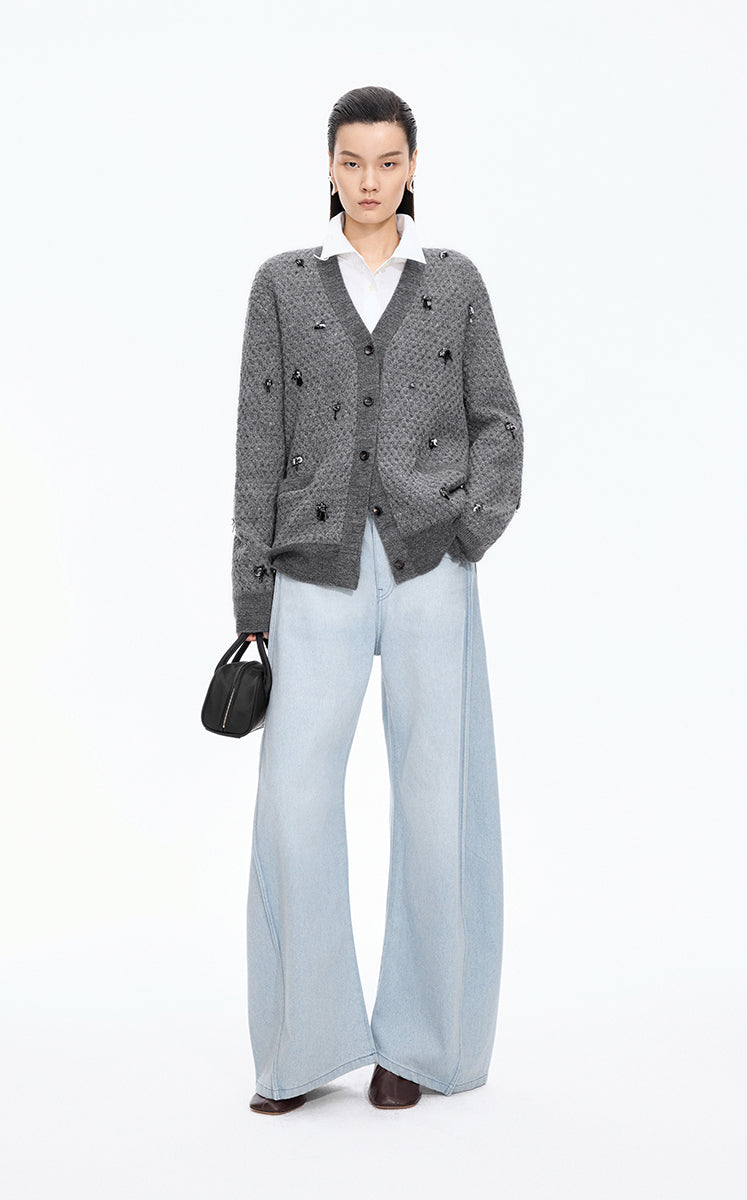 Sweater / JNBY Textured Beaded Wool Cardigan