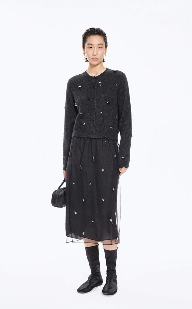 Sweater / JNBY Beaded Short Animal Fibers Cardigan