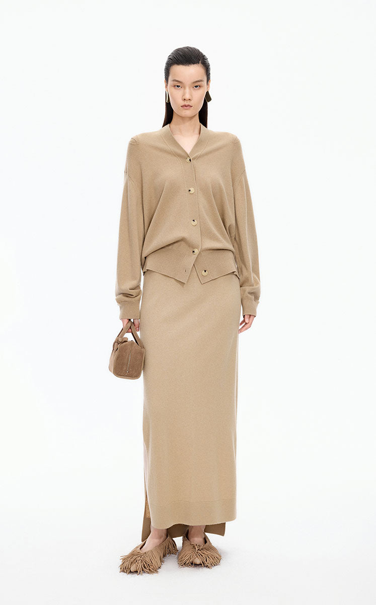 Sweater / JNBY Wool Cashmere Blend Longline Cardigan Khaki
