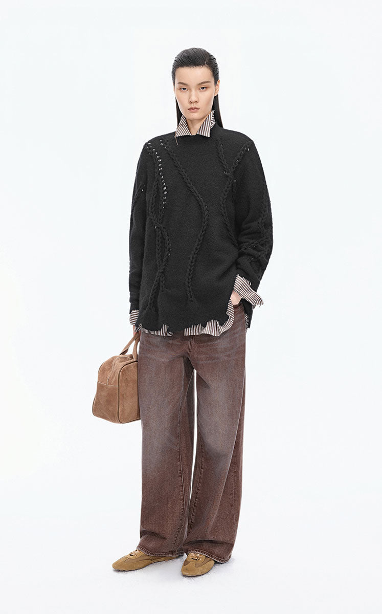 Sweater / JNBY Textured Wool Blend Pullover Black