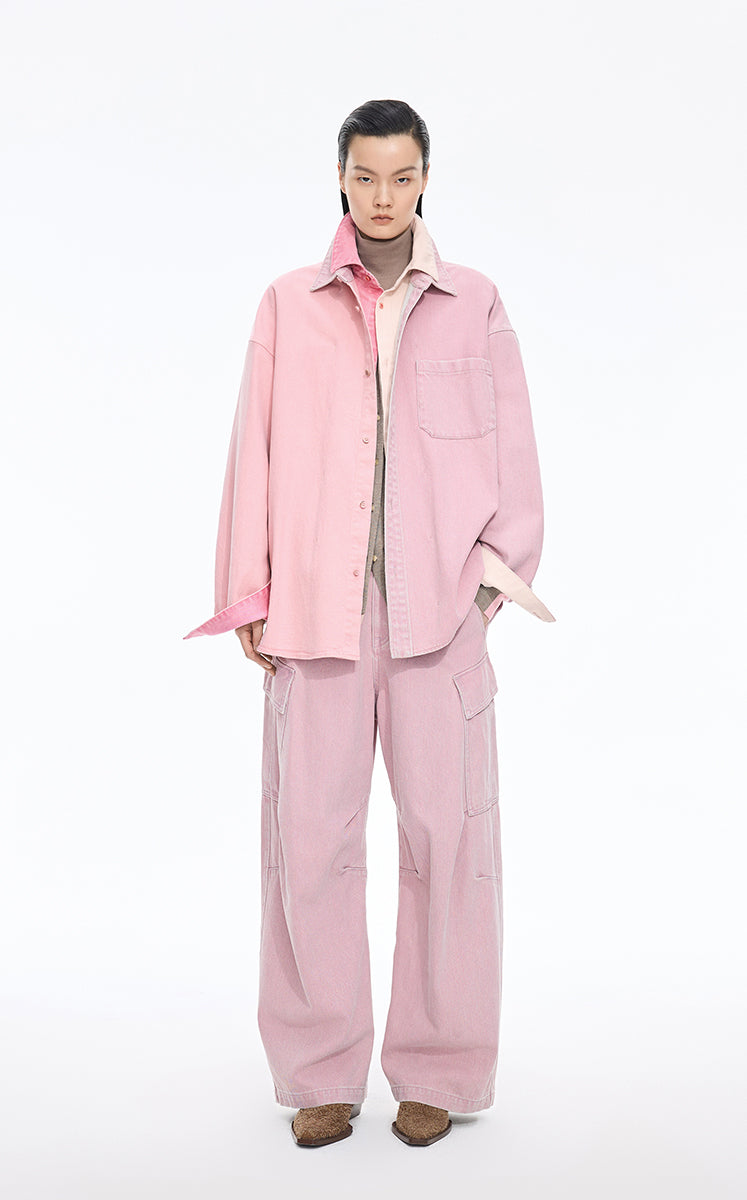 Jacket / JNBY Oversized Colorblock Denim Jacket Pink