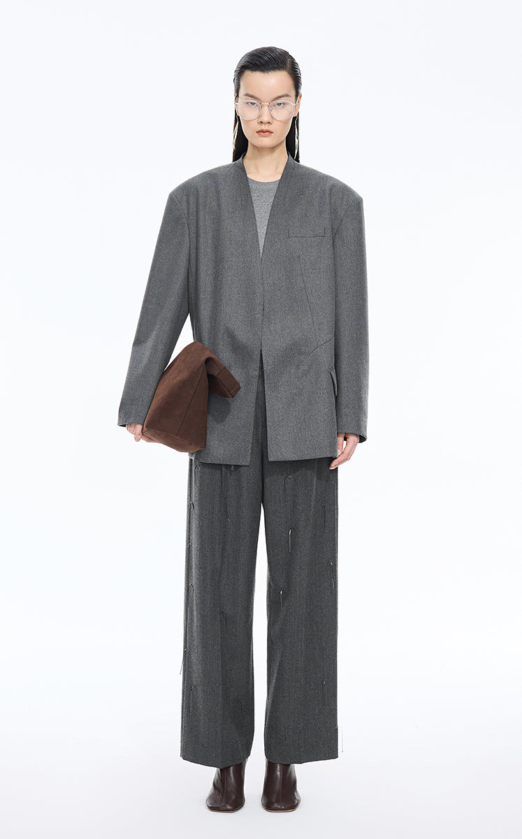 Blazer / JNBY Oversized Wool-Blend Collarless Blazer Grey