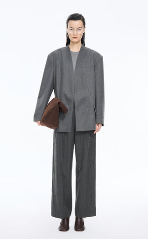 Blazer / JNBY Oversized Wool-Blend Collarless Blazer Grey