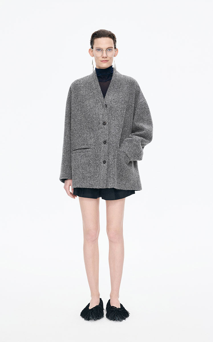 Coat / JNBY Oversize V-Neck Wool-Blend Jacket Grey