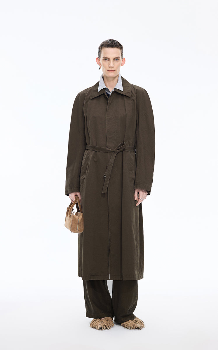 Trench Coat / JNBY Oversized Cotton Maxi Trench Coat Brown