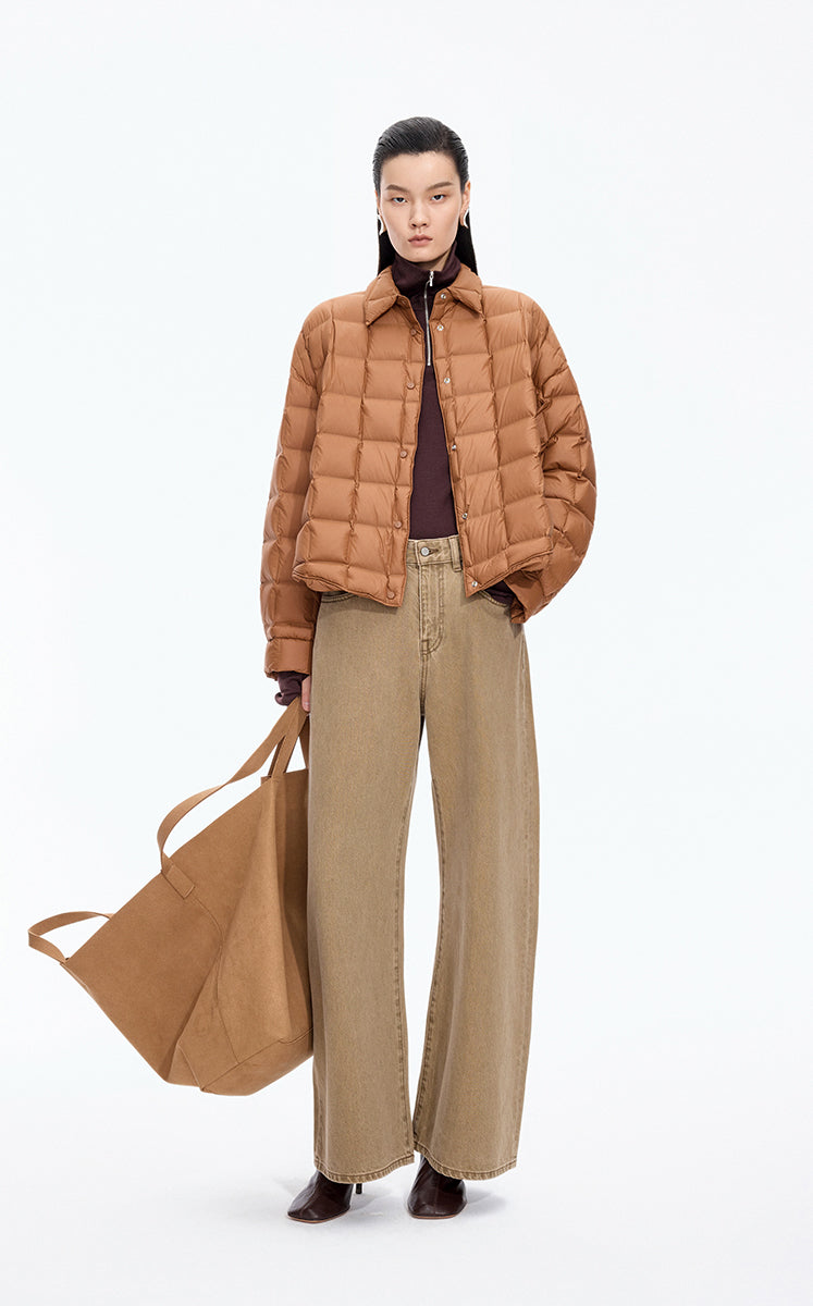 Down Coat / JNBY Oversized Short Goose Down Coat Yellow Brown
