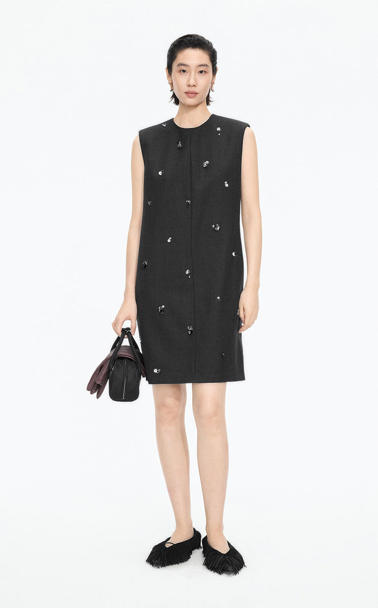 Dress / JNBY X-Line Beaded Wool Blend Dress Dark Grey
