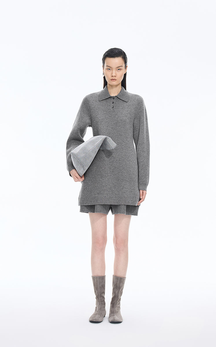 Dress / JNBY Wool-Cashmere Blend Polo Sweater Dress Grey