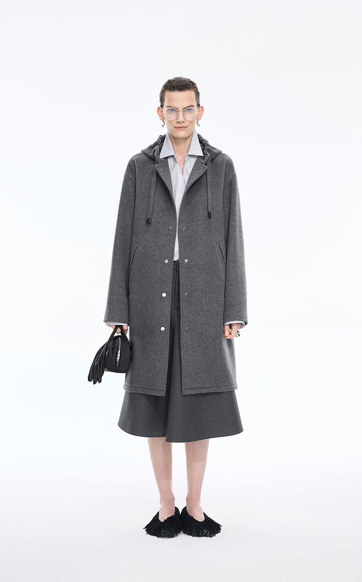 Coat / JNBY Longline Hooded Wool Blend Coat Grey