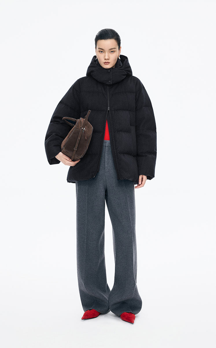 Down Coat / JNBY A-Line Mid-Length Hooded Down Coat Black-Blue