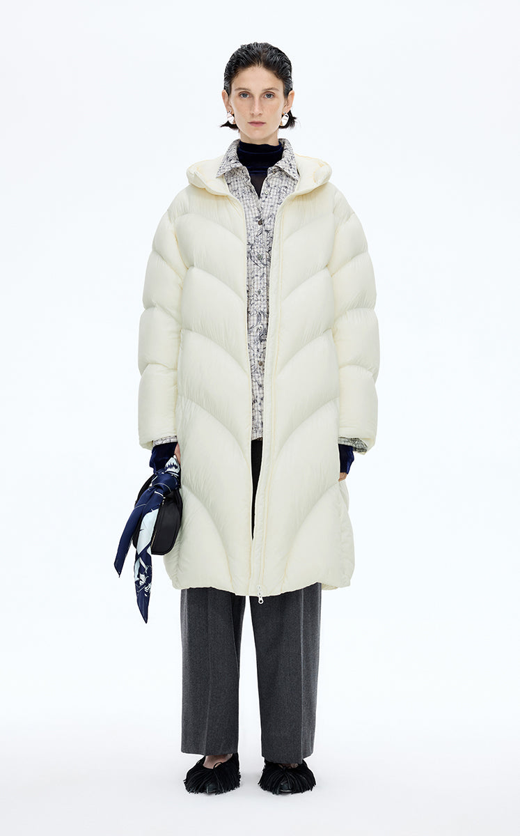 Down Coat / JNBY Oversized Long Hooded Down Coat White