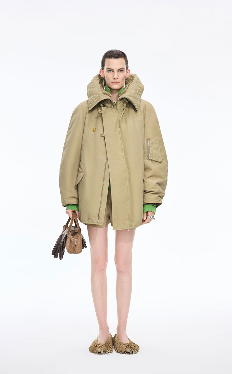 Down Coat / JNBY Oversized Raglan Mid-Length Down Coat Green Kahaki