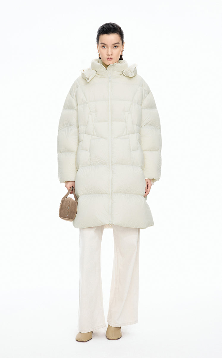 Down Coat / JNBY Deconstructed A-line Hooded Long Down Coat White
