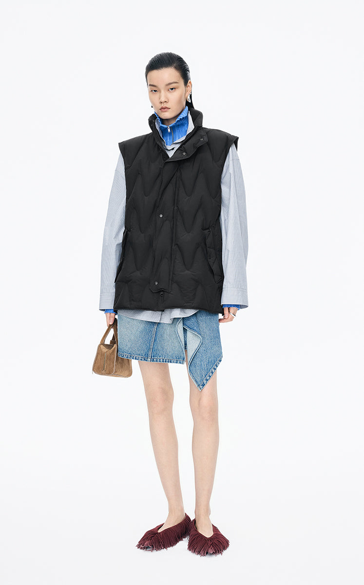 Down Vest / JNBY Oversized Wavy Quilted Down Vest Black